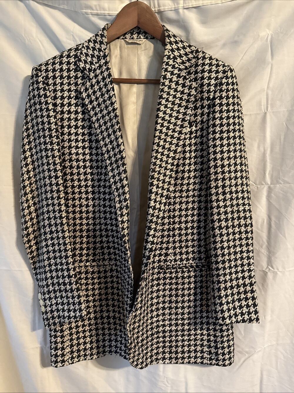 VTG Mark Shale 100% Silk Houndstooth Blazer Jacket Women's Size 6 Black Cream